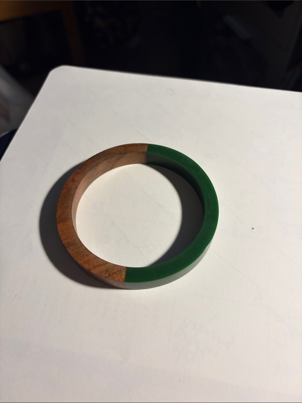 Wood and Green Resin Two-Tone Bangle Bracelet